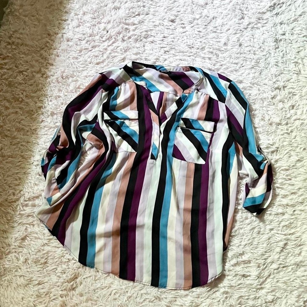 Torrid Harper Whimsical Sheer Lightweight Striped Western Top Womens 3 Rustic